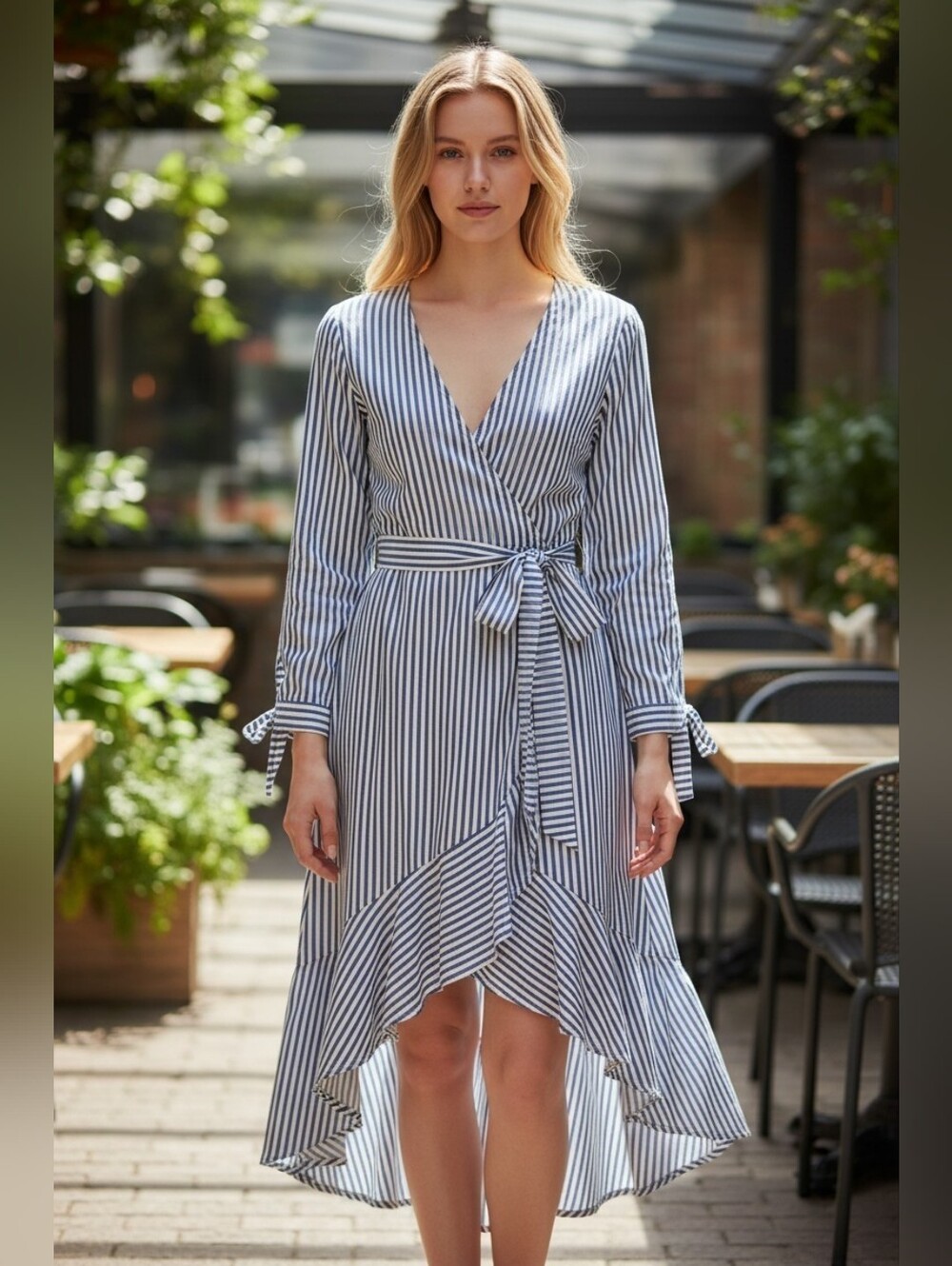 Striped Blue and White Women's Dress